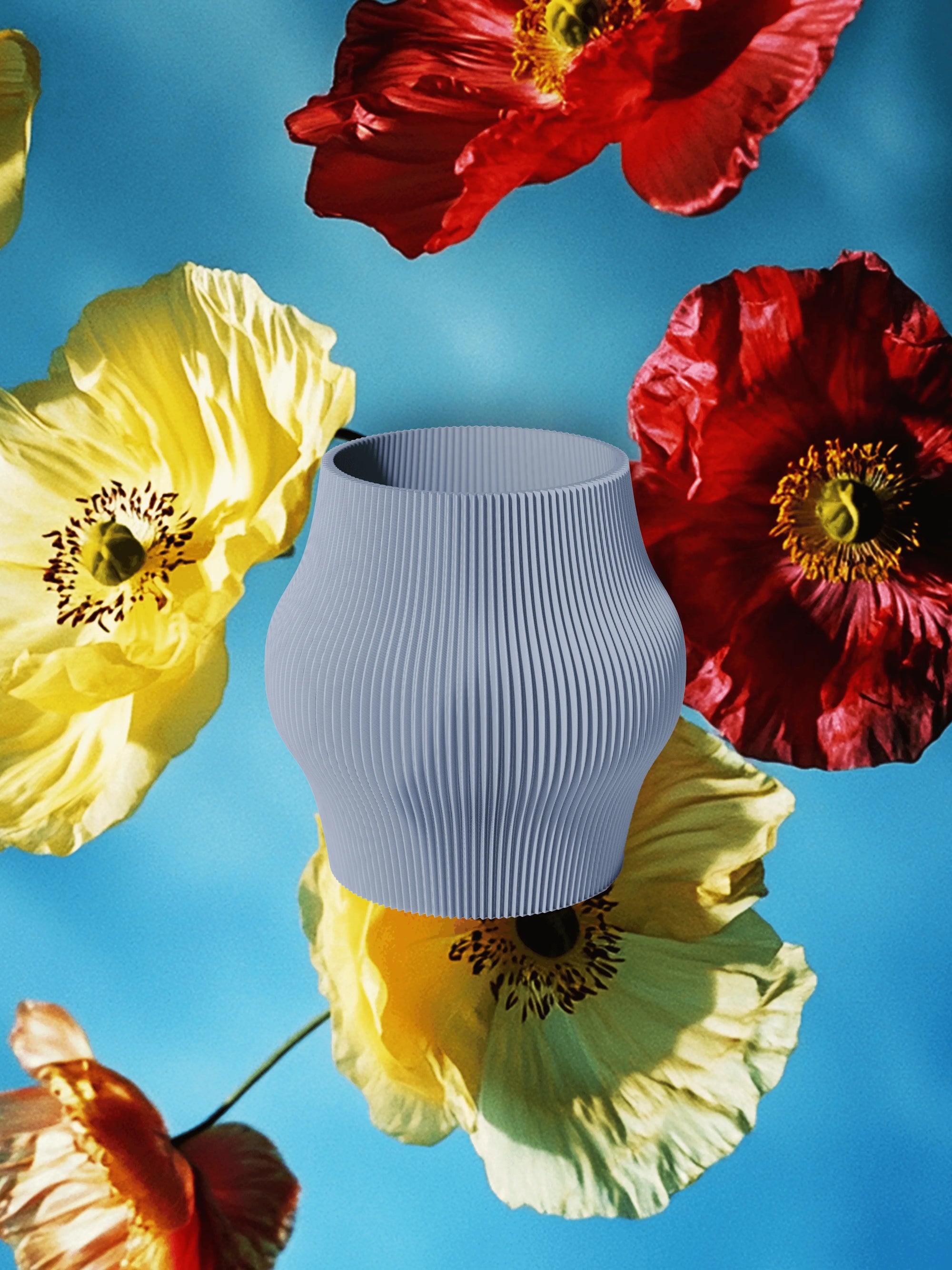Gordo - Vaso elegante e sostenibile, realizzato in 100% PLA biodegradabile, stampato in 3D e Made in Italy. Il suo design raffinato ed ecologico in celeste aggiunge un tocco di stile e sostenibilità a qualsiasi ambiente.