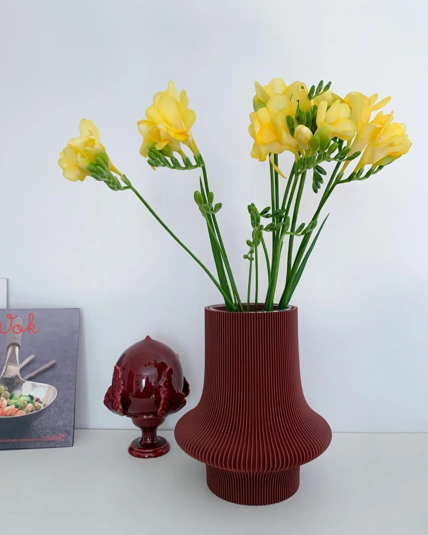 Vio - Vaso elegante e sostenibile, realizzato in 100% PLA biodegradabile, stampato in 3D e Made in Italy. Il suo design raffinato ed ecologico in bordeaux aggiunge un tocco di stile e sostenibilità a qualsiasi ambiente.