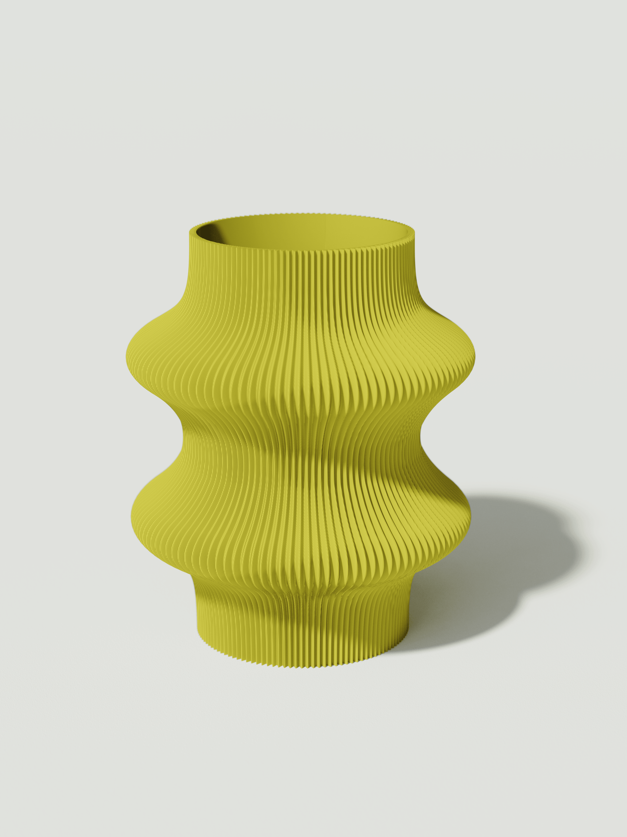 Marylin - Vaso elegante e sostenibile, realizzato in 100% PLA biodegradabile, stampato in 3D e Made in Italy. Il suo design raffinato ed ecologico in giallo aggiunge un tocco di stile e sostenibilità a qualsiasi ambiente.